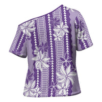 Hawaii Kakau Tribal Cross Shoulder Shirt With Purple Tiare LT05 - Polynesian Pride