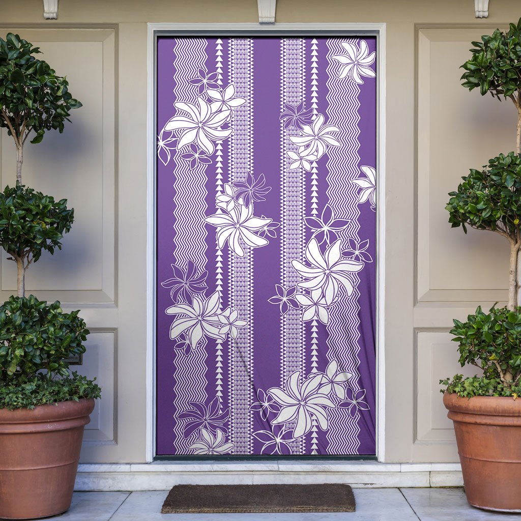 Hawaii Kakau Tribal Door Cover With Purple Tiare LT05 Purple - Polynesian Pride