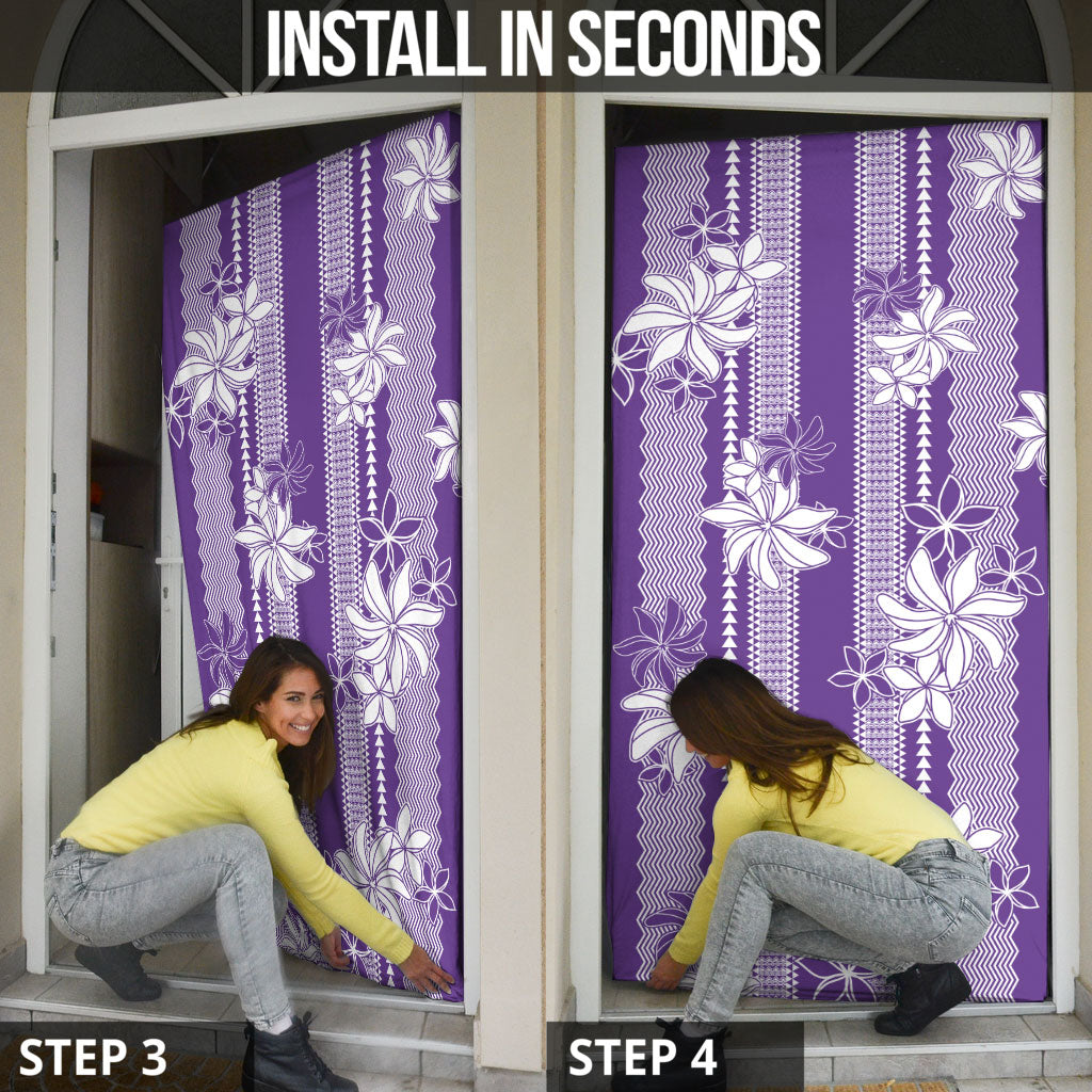Hawaii Kakau Tribal Door Cover With Purple Tiare LT05 - Polynesian Pride