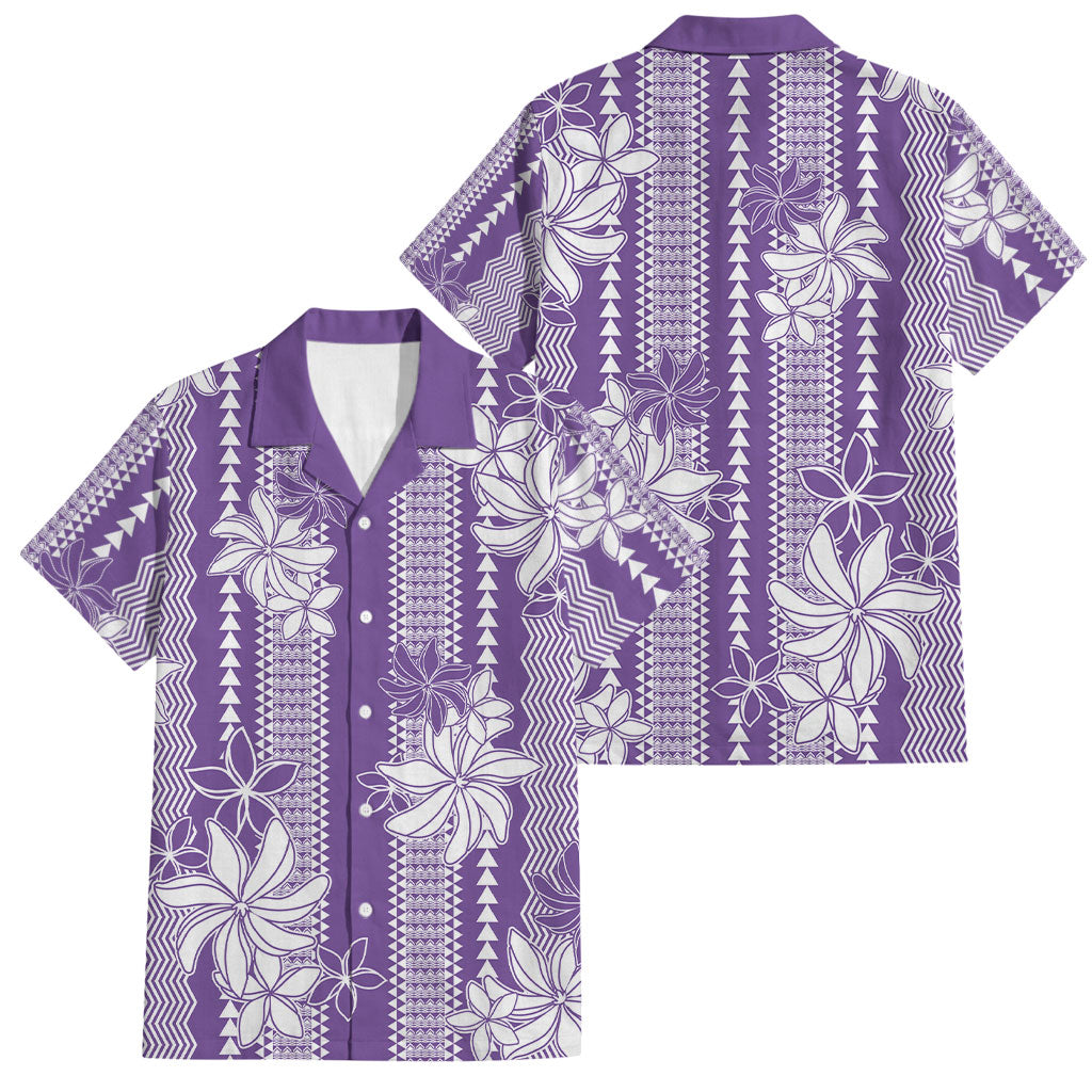 Hawaii Kakau Tribal Family Matching Long Sleeve Bodycon Dress and Hawaiian Shirt With Purple Tiare LT05 Dad's Shirt - Short Sleeve Purple - Polynesian Pride