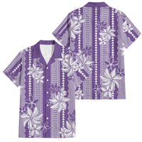 Hawaii Kakau Tribal Family Matching Long Sleeve Bodycon Dress and Hawaiian Shirt With Purple Tiare LT05 Dad's Shirt - Short Sleeve Purple - Polynesian Pride