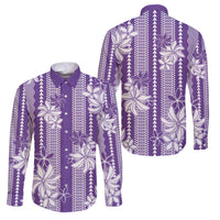 Hawaii Kakau Tribal Family Matching Long Sleeve Bodycon Dress and Hawaiian Shirt With Purple Tiare LT05 Dad's Shirt - Long Sleeve Purple - Polynesian Pride