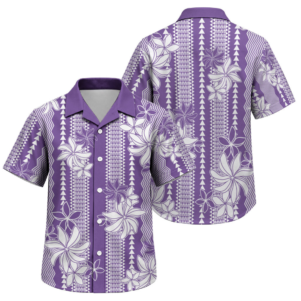 Hawaii Kakau Tribal Family Matching Long Sleeve Bodycon Dress and Hawaiian Shirt With Purple Tiare LT05 Son's Shirt Purple - Polynesian Pride