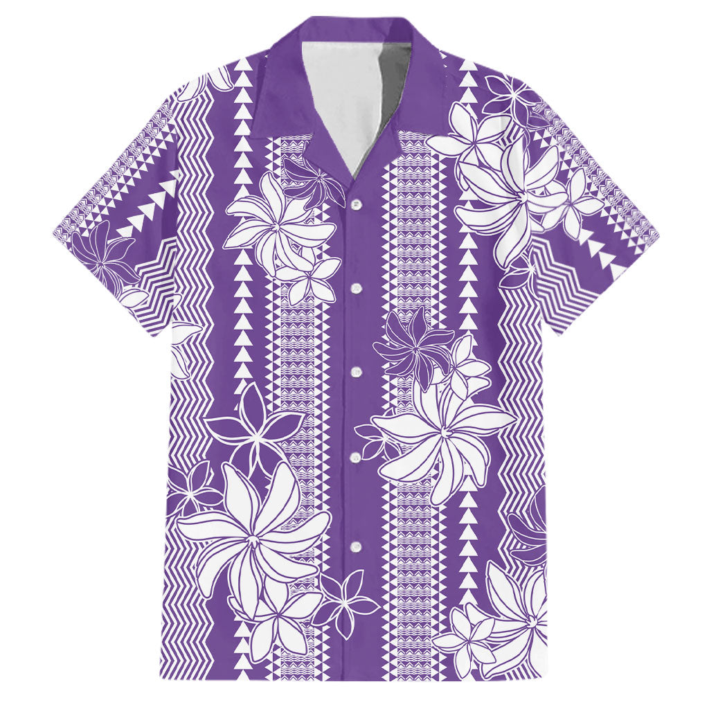 Hawaii Kakau Tribal Family Matching Off Shoulder Maxi Dress and Hawaiian Shirt With Purple Tiare