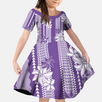 Hawaii Kakau Tribal Family Matching Puletasi and Hawaiian Shirt With Purple Tiare