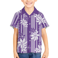 Hawaii Kakau Tribal Family Matching Puletasi and Hawaiian Shirt With Purple Tiare