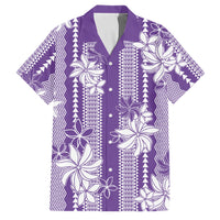 Hawaii Kakau Tribal Family Matching Short Sleeve Bodycon Dress and Hawaiian Shirt With Purple Tiare