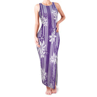 Hawaii Kakau Tribal Family Matching Tank Maxi Dress and Hawaiian Shirt With Purple Tiare