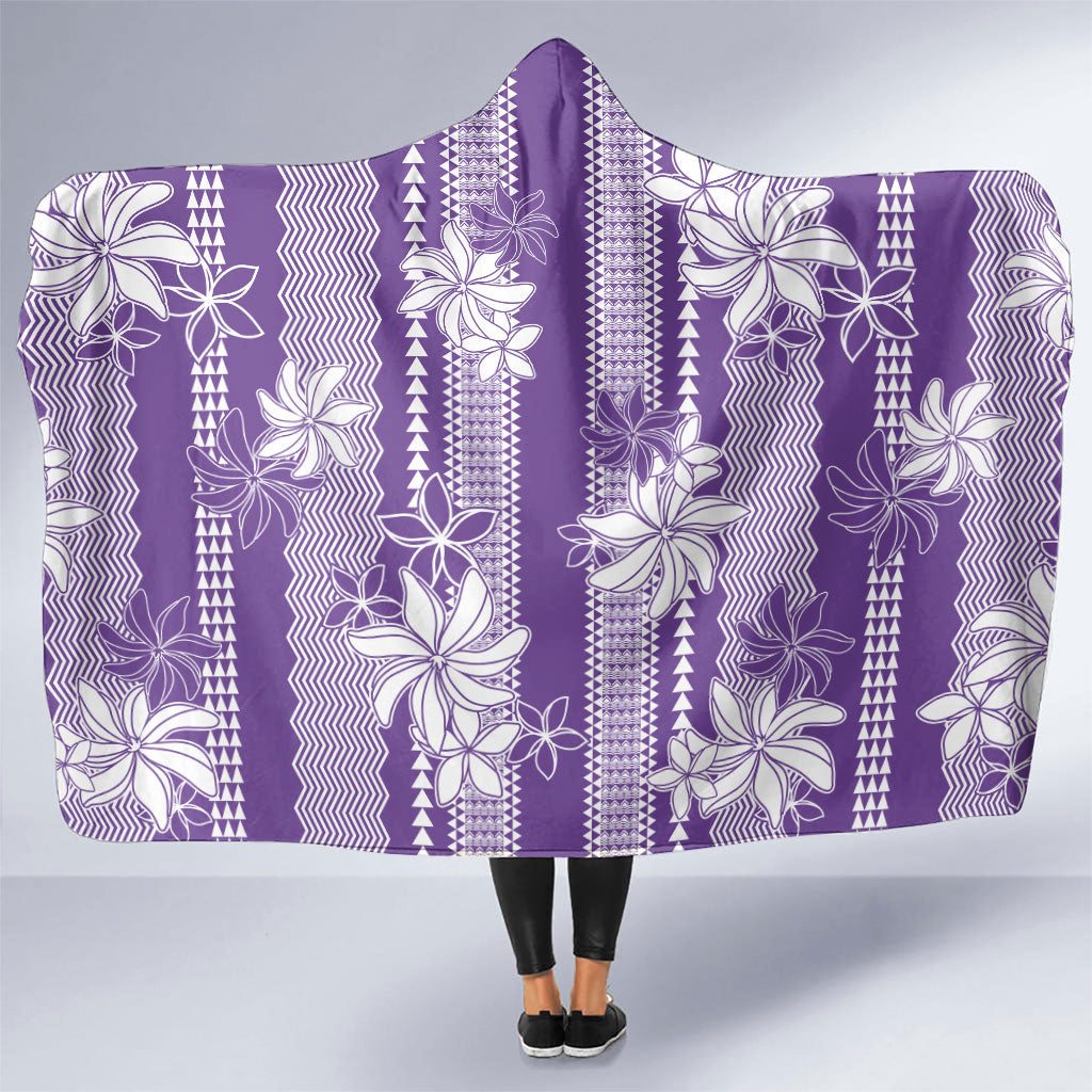 Hawaii Kakau Tribal Hooded Blanket With Purple Tiare