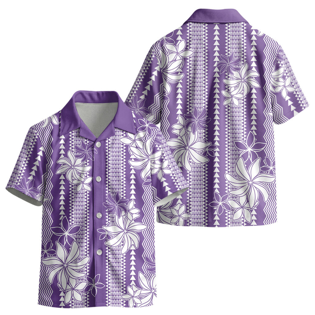 Hawaii Kakau Tribal Kid Hawaiian Shirt With Purple Tiare LT05 - Polynesian Pride
