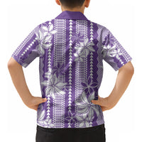 Hawaii Kakau Tribal Kid Hawaiian Shirt With Purple Tiare LT05 - Polynesian Pride