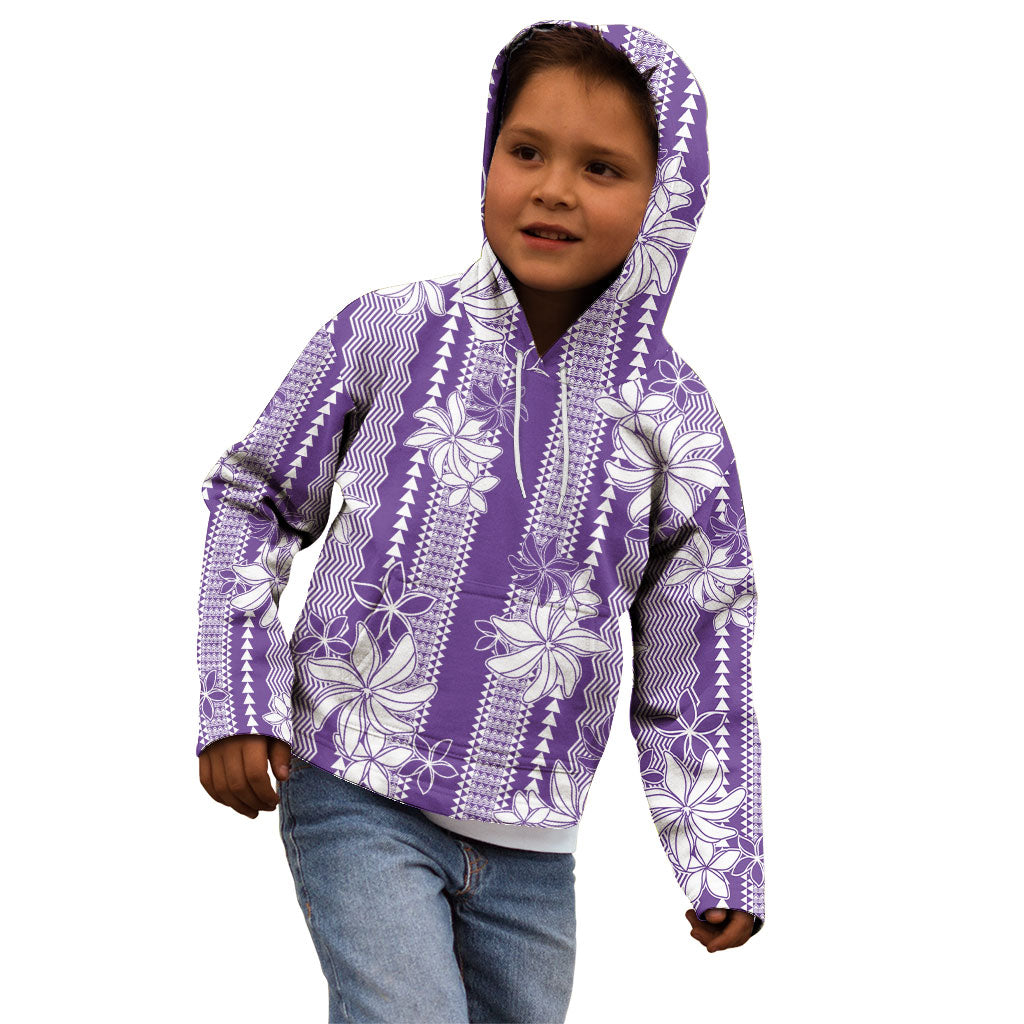 Hawaii Kakau Tribal Kid Hoodie With Purple Tiare