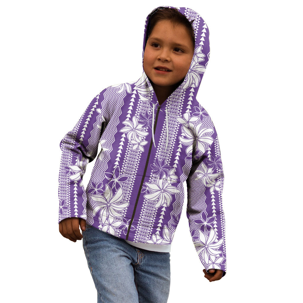 Hawaii Kakau Tribal Kid Hoodie With Purple Tiare