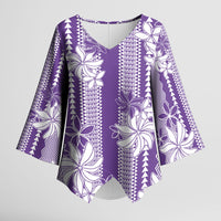 Hawaii Kakau Tribal Kimono Sleeve Blouse With Purple Tiare LT05 Female Purple - Polynesian Pride