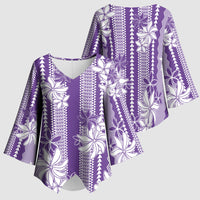 Hawaii Kakau Tribal Kimono Sleeve Blouse With Purple Tiare LT05 - Polynesian Pride