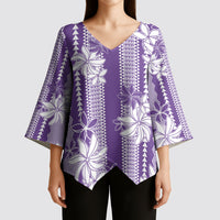 Hawaii Kakau Tribal Kimono Sleeve Blouse With Purple Tiare LT05 - Polynesian Pride