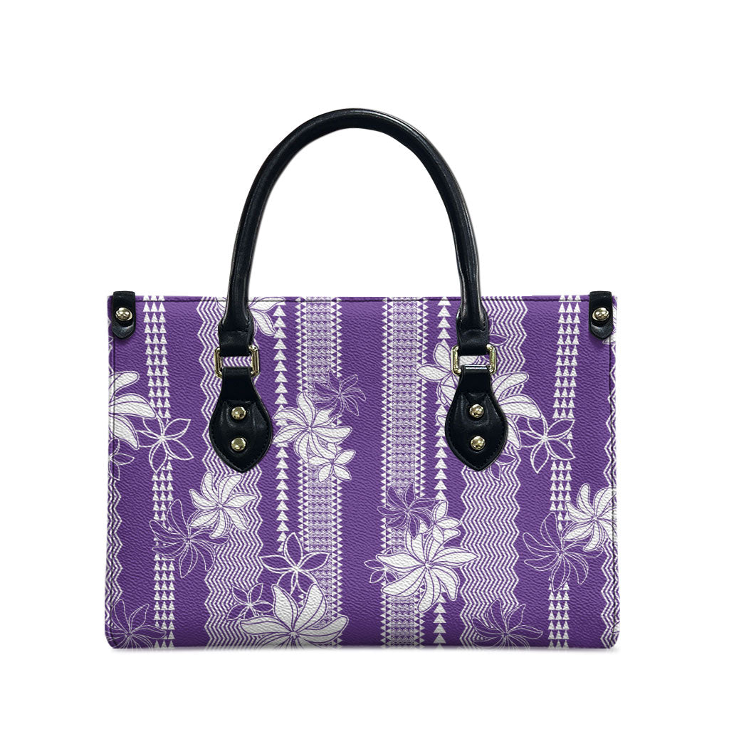 Hawaii Kakau Tribal Leather Bag With Purple Tiare