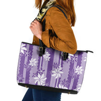Hawaii Kakau Tribal Leather Tote Bag With Purple Tiare