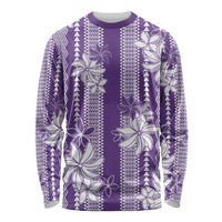 Hawaii Kakau Tribal Long Sleeve Shirt With Purple Tiare LT05 Unisex Purple - Polynesian Pride