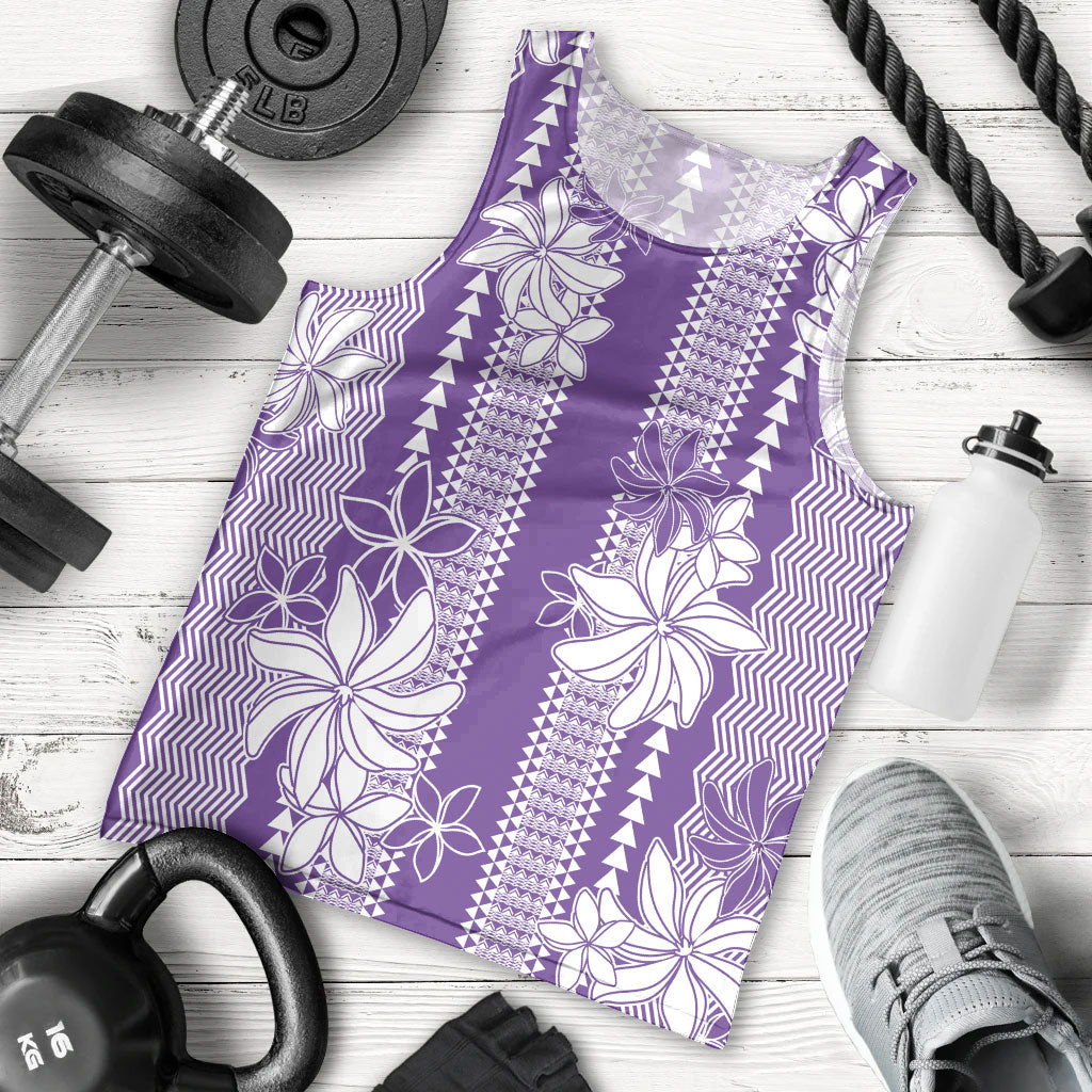 Hawaii Kakau Tribal Men Tank Top With Purple Tiare LT05 - Polynesian Pride