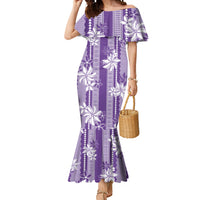 Hawaii Kakau Tribal Mermaid Dress With Purple Tiare