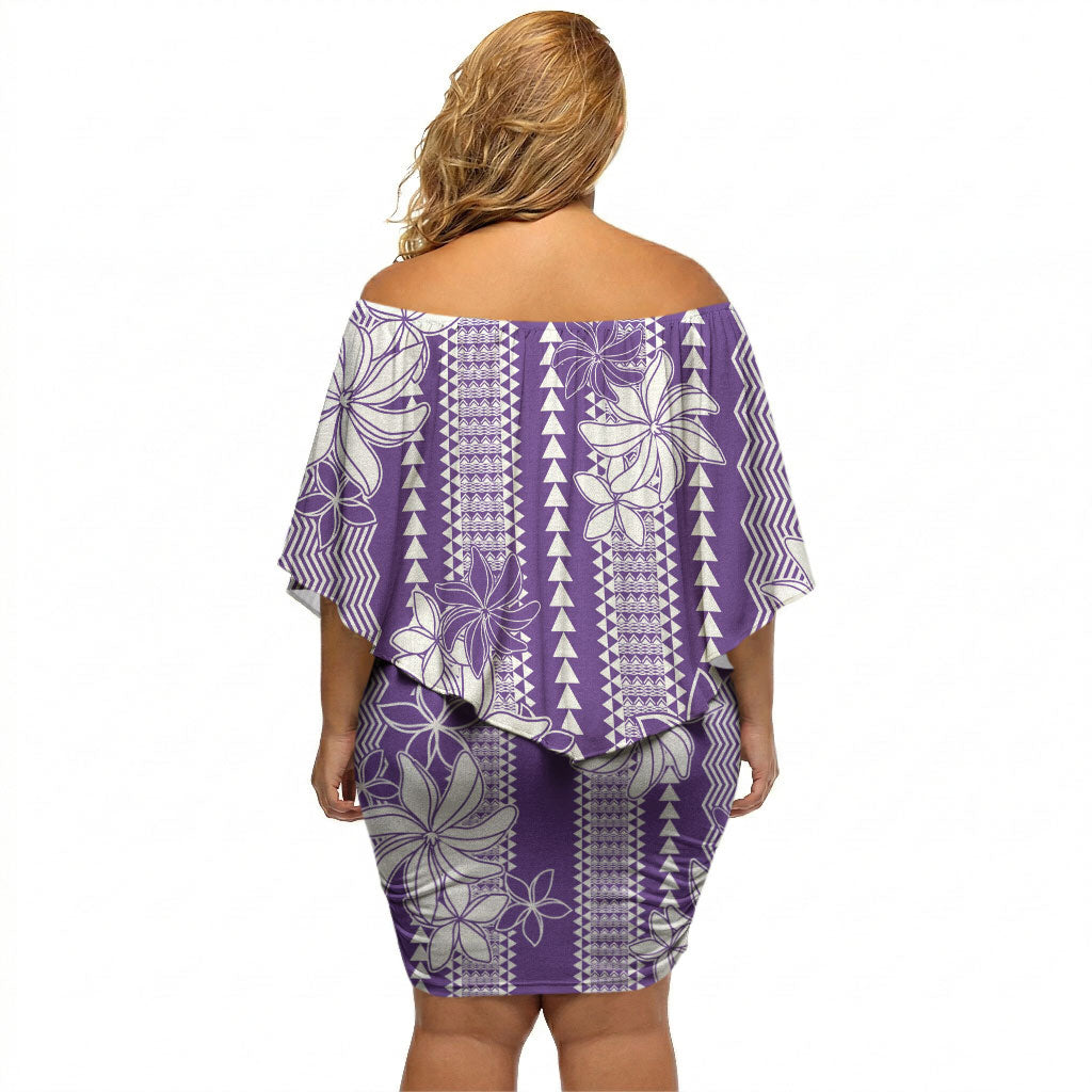 Hawaii Kakau Tribal Off Shoulder Short Dress With Purple Tiare LT05 - Polynesian Pride