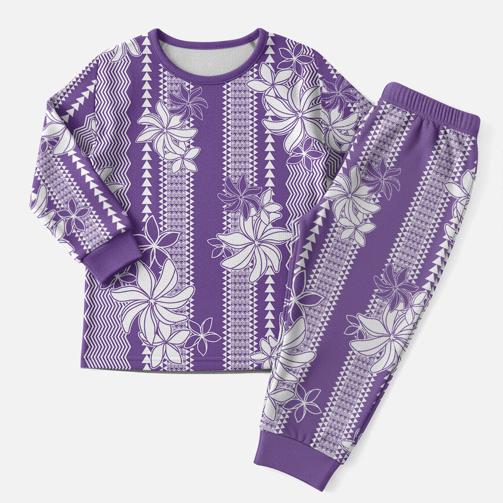 Hawaii Kakau Tribal Christmas Pajama Set With Purple Tiare