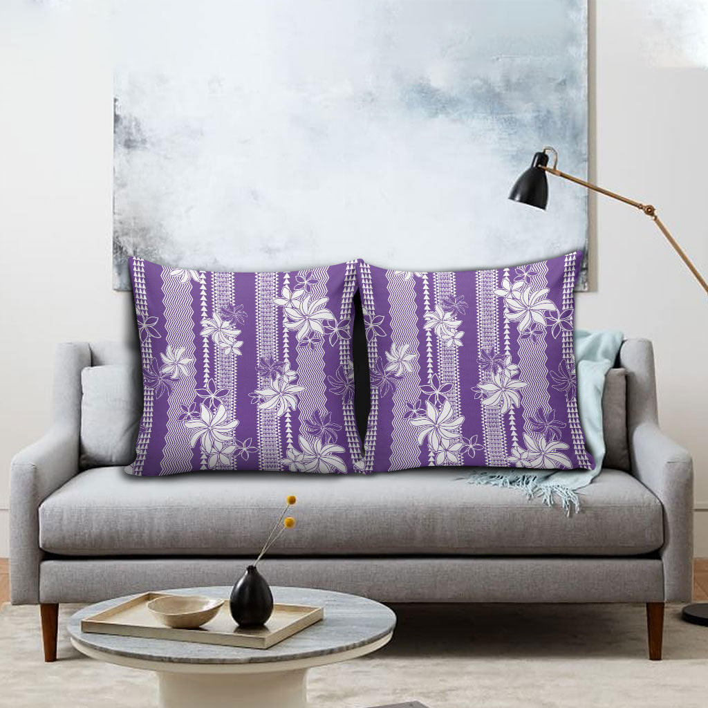 Hawaii Kakau Tribal Pillow Cover With Purple Tiare