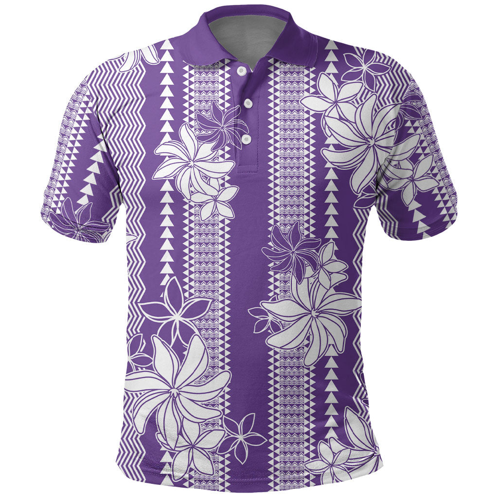 Hawaii Kakau Tribal Polo Shirt With Purple Tiare LT05 Purple - Polynesian Pride