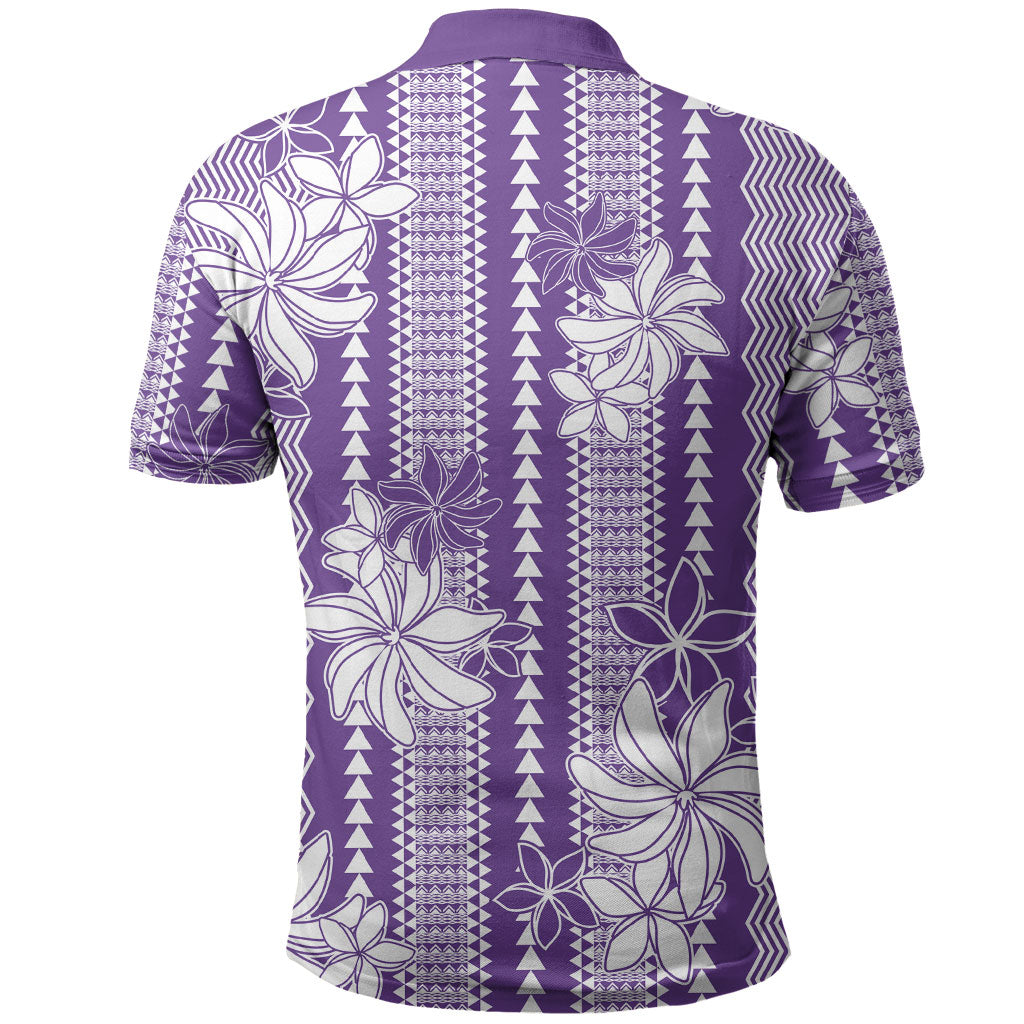 Hawaii Kakau Tribal Polo Shirt With Purple Tiare LT05 - Polynesian Pride
