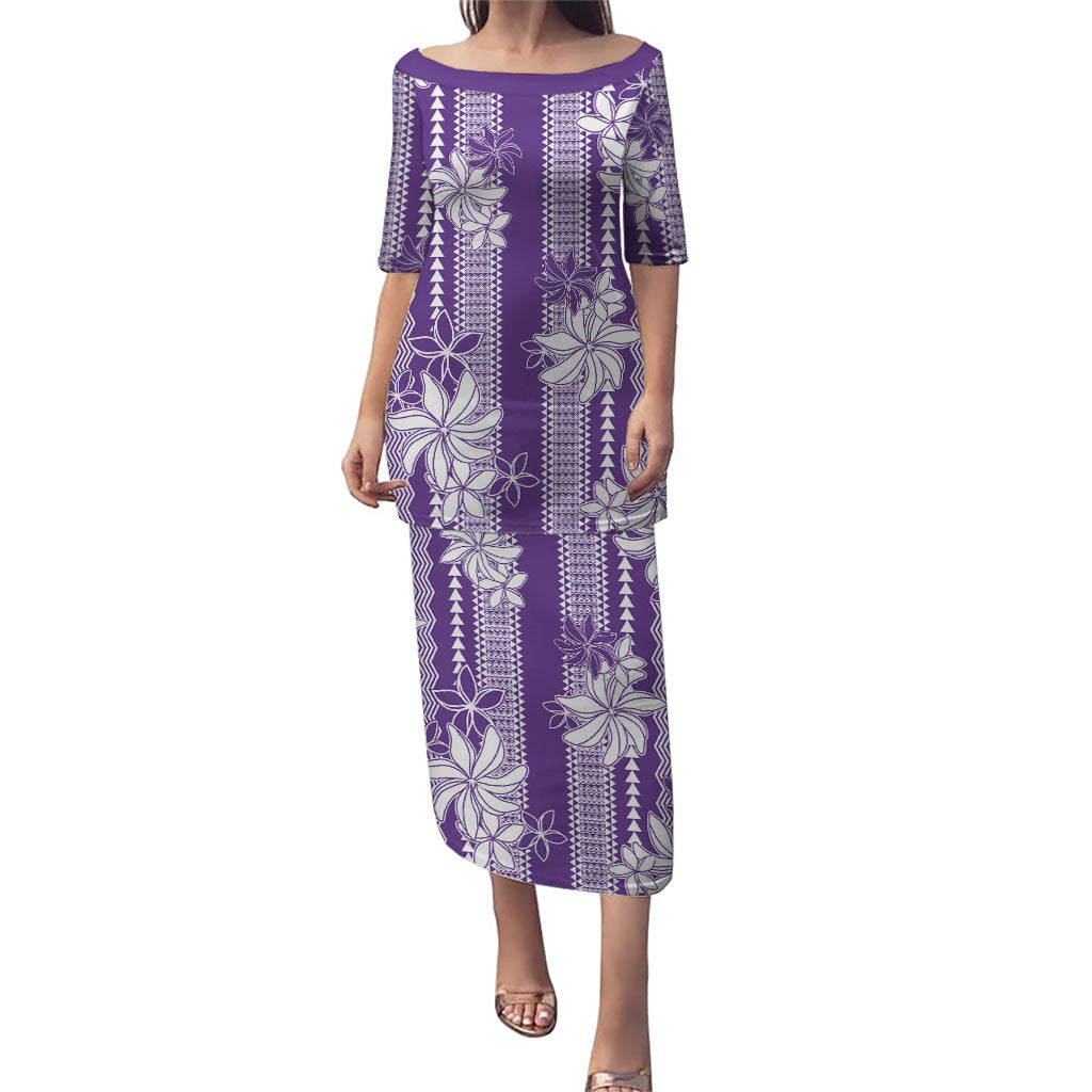 Hawaii Kakau Tribal Puletasi With Purple Tiare