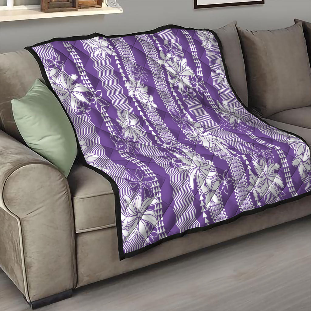Hawaii Kakau Tribal Quilt With Purple Tiare