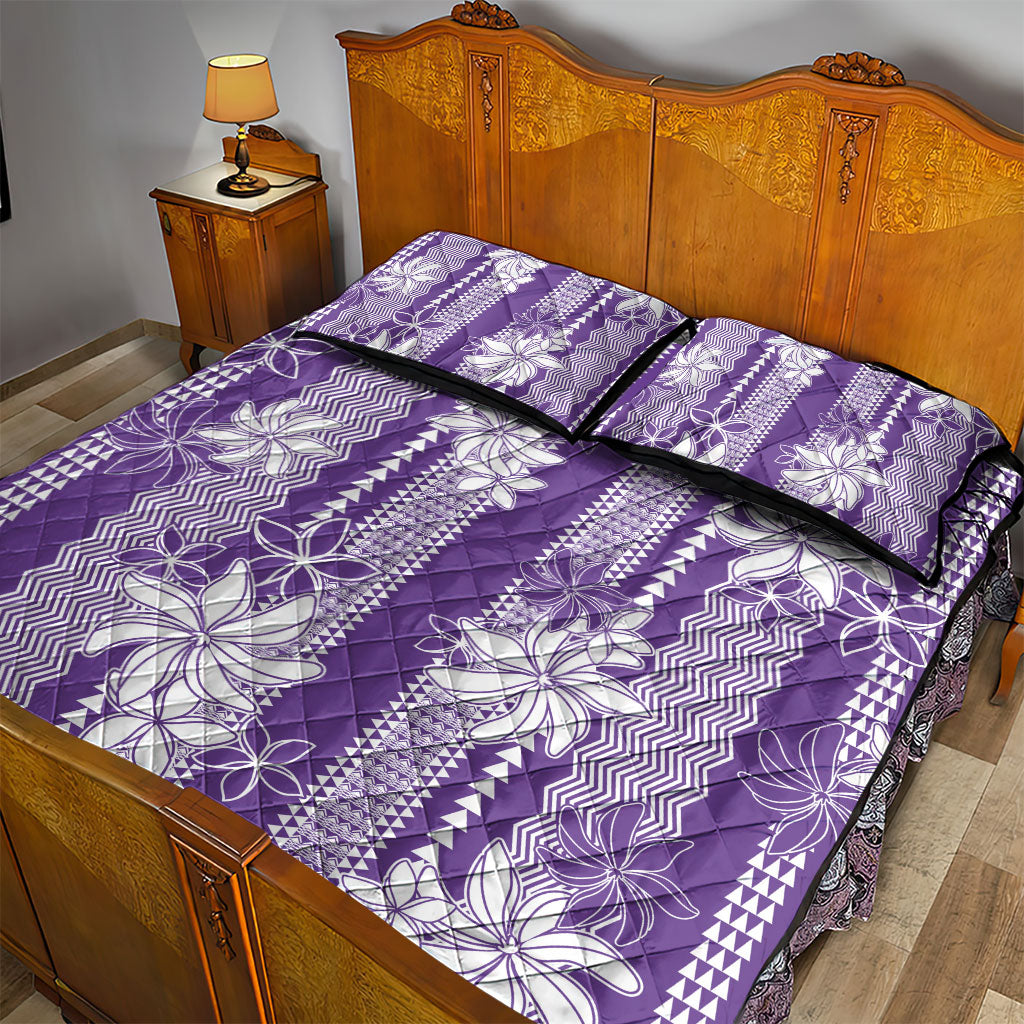 Hawaii Kakau Tribal Quilt Bed Set With Purple Tiare