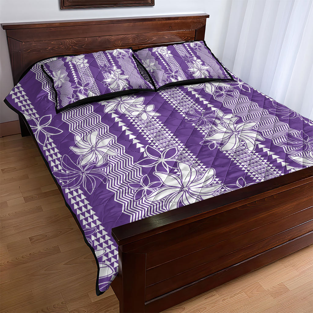 Hawaii Kakau Tribal Quilt Bed Set With Purple Tiare