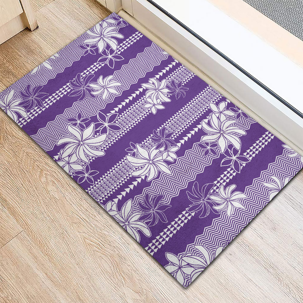 Hawaii Kakau Tribal Rubber Doormat With Purple Tiare