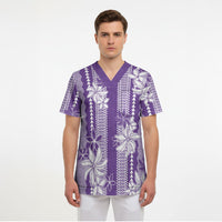 Hawaii Kakau Tribal Scrub Top With Purple Tiare
