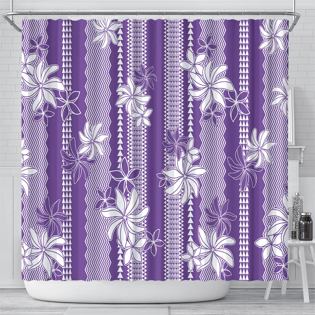 Hawaii Kakau Tribal Shower Curtain With Purple Tiare