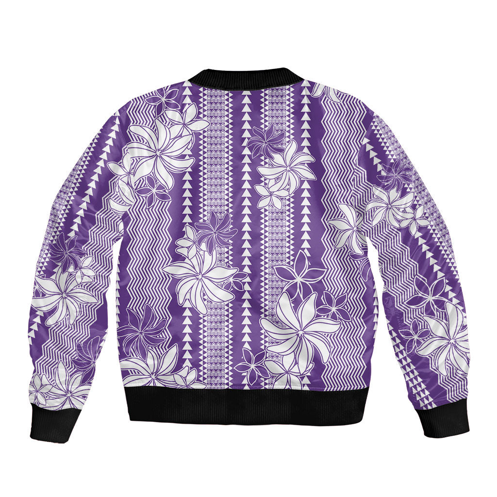 Hawaii Kakau Tribal Sleeve Zip Bomber Jacket With Purple Tiare LT05 - Polynesian Pride