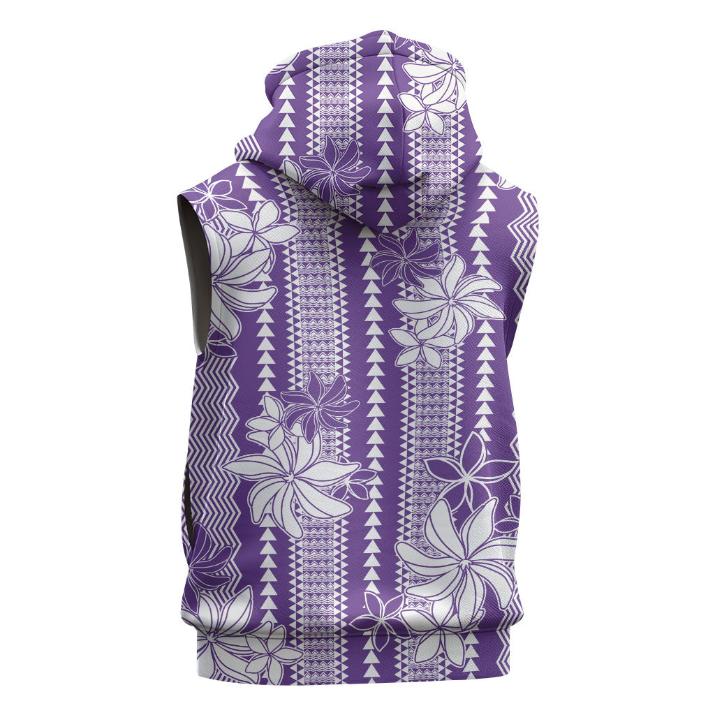 Hawaii Kakau Tribal Sleeveless Hoodie With Purple Tiare