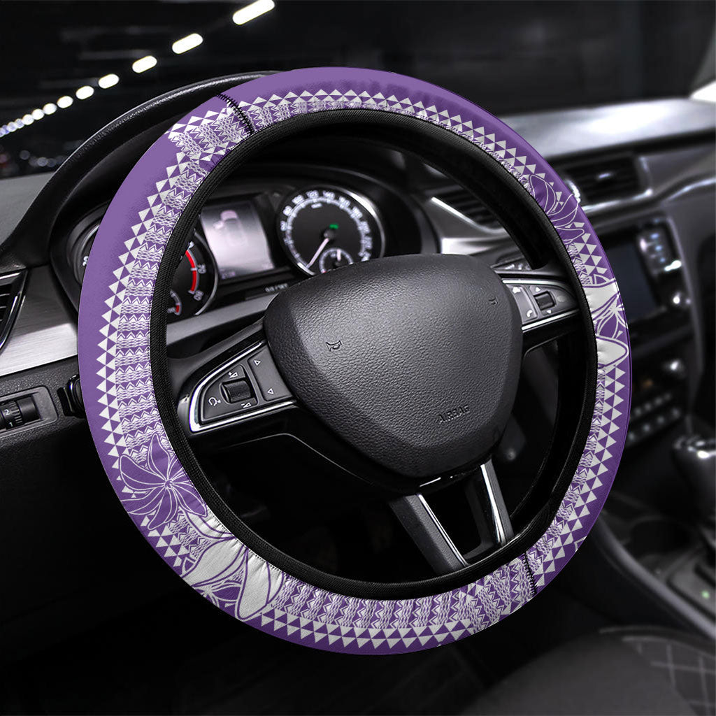 Hawaii Kakau Tribal Steering Wheel Cover With Purple Tiare