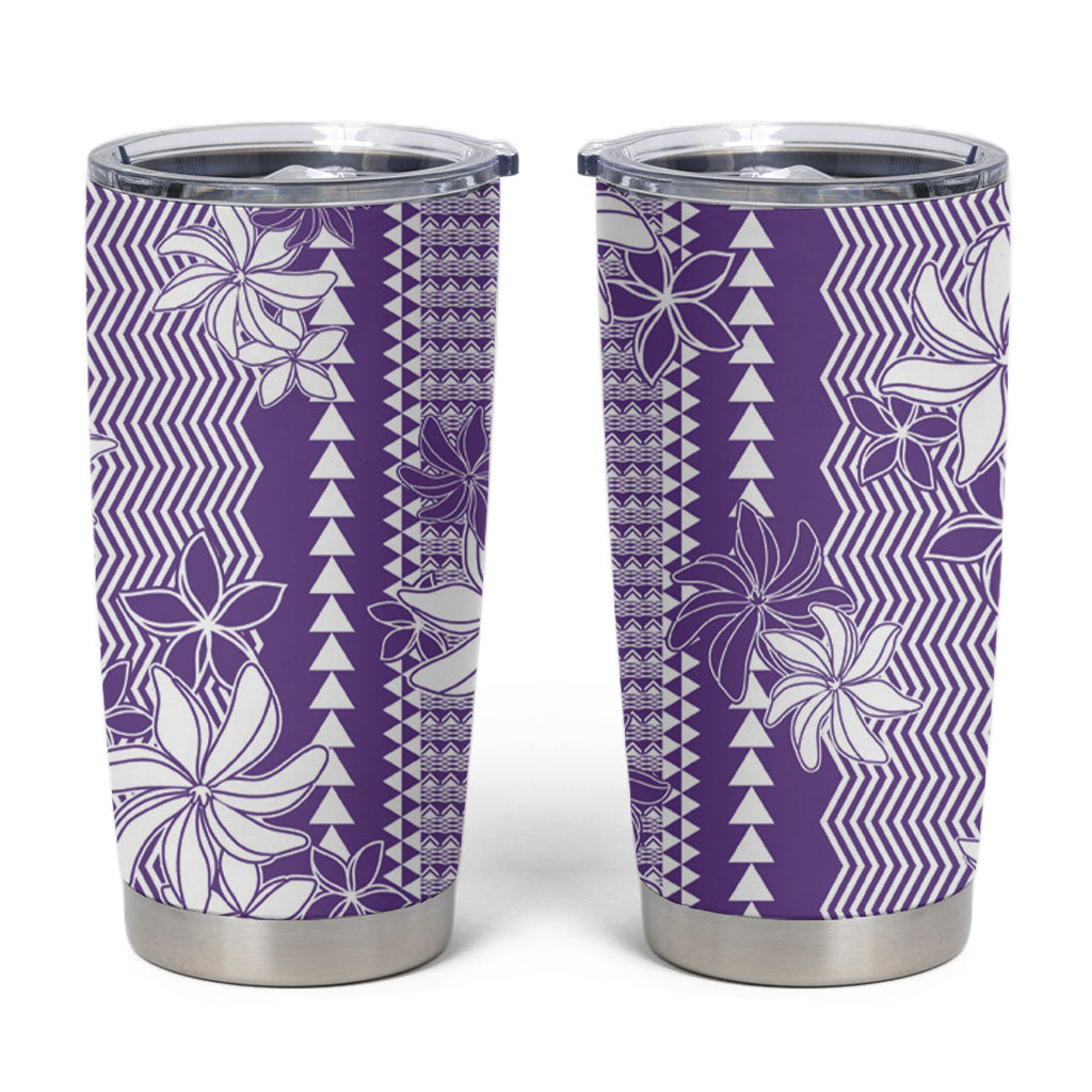 Hawaii Kakau Tribal Tumbler Cup With Purple Tiare LT05 Purple - Polynesian Pride