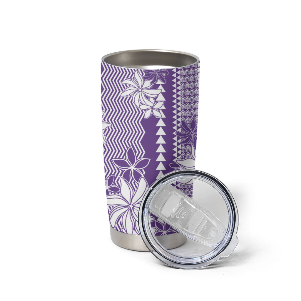 Hawaii Kakau Tribal Tumbler Cup With Purple Tiare LT05 - Polynesian Pride