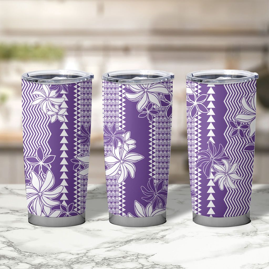 Hawaii Kakau Tribal Tumbler Cup With Purple Tiare LT05 - Polynesian Pride