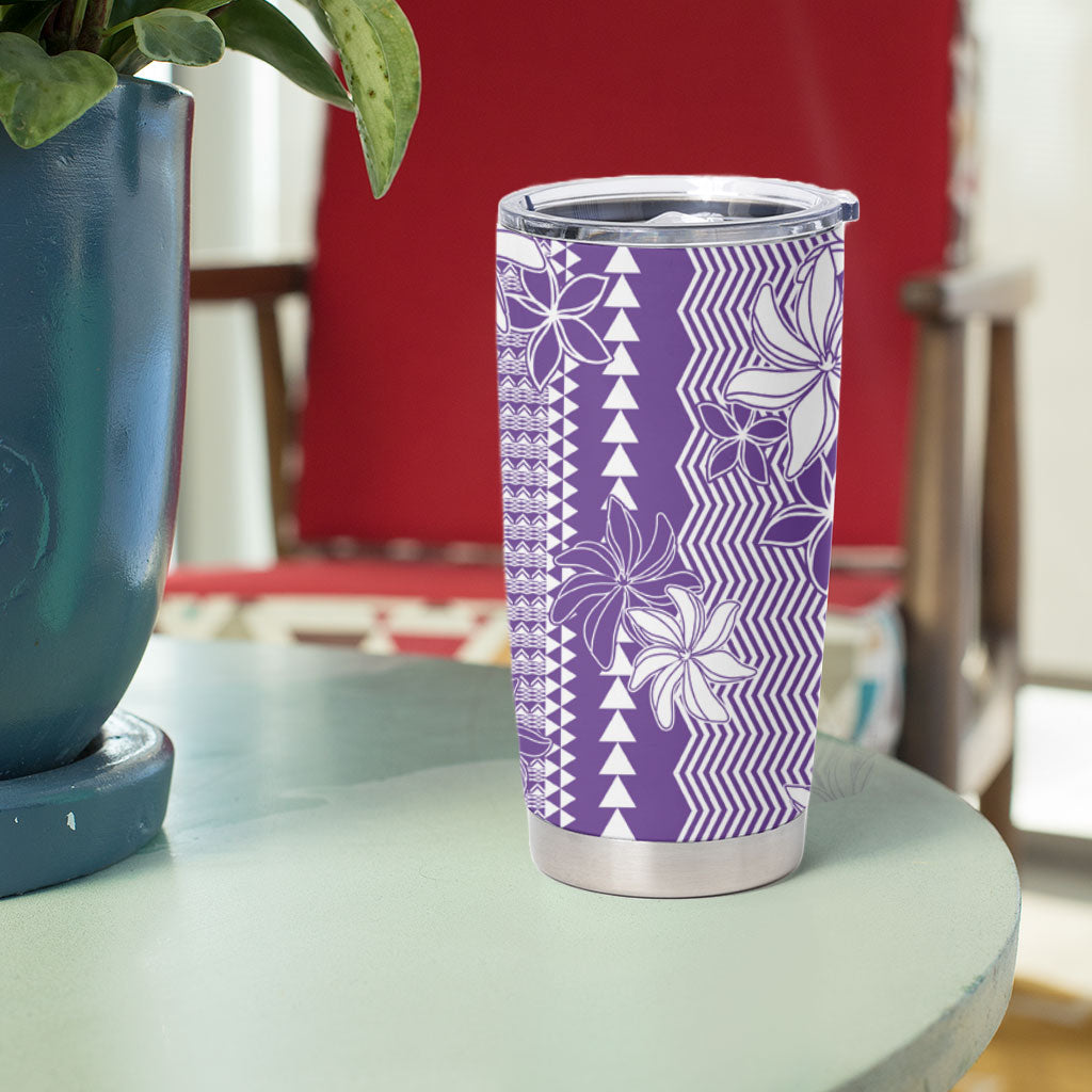 Hawaii Kakau Tribal Tumbler Cup With Purple Tiare LT05 - Polynesian Pride