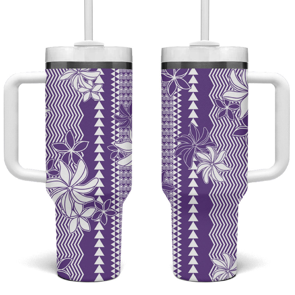Hawaii Kakau Tribal Tumbler With Handle With Purple Tiare LT05 One Size: 40 oz Purple - Polynesian Pride