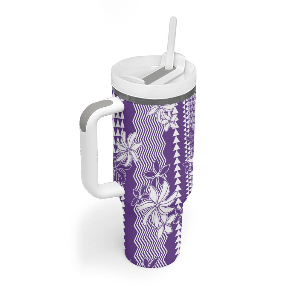 Hawaii Kakau Tribal Tumbler With Handle With Purple Tiare LT05 - Polynesian Pride