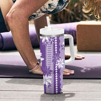 Hawaii Kakau Tribal Tumbler With Handle With Purple Tiare LT05 - Polynesian Pride