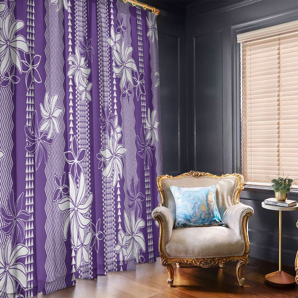 Hawaii Kakau Tribal Window Curtain With Purple Tiare
