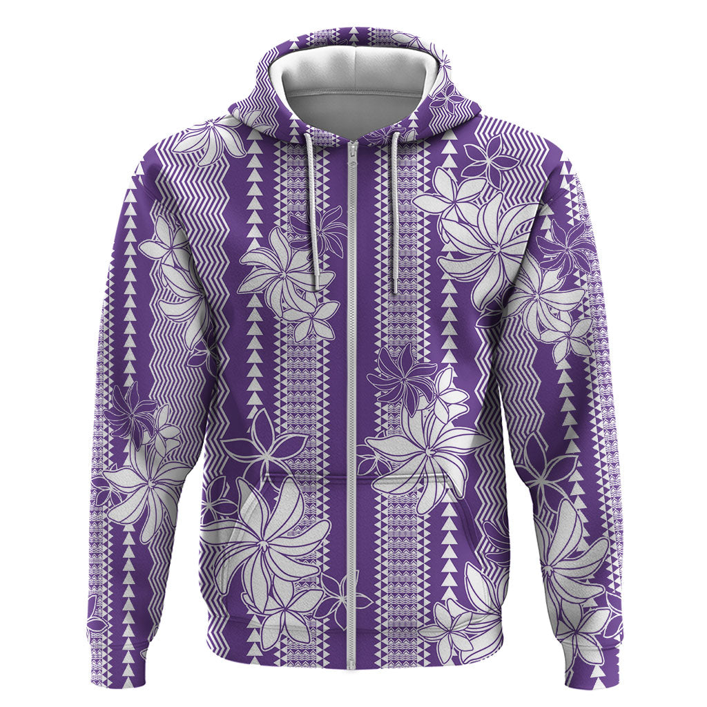 Hawaii Kakau Tribal Zip Hoodie With Purple Tiare LT05 Zip Hoodie Purple - Polynesian Pride