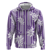 Hawaii Kakau Tribal Zip Hoodie With Purple Tiare LT05 Zip Hoodie Purple - Polynesian Pride